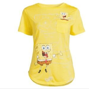 SpongeBob SquarePants Women's Yellow Graphic Crewneck Short Sleeve T-Shirt